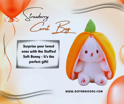 Stuffed Soft Bunny Hiding in Strawberry & Carrot Bag