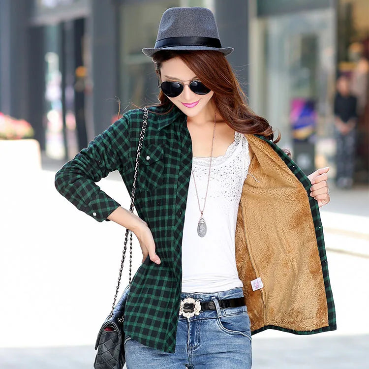 Women Thicke Plaid Shirt stylish Jacket