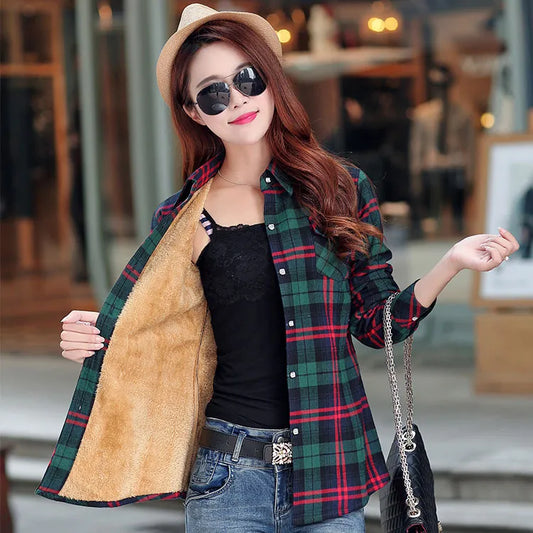 Women Thicke Plaid Shirt stylish Jacket