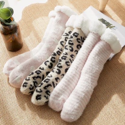 Leopard Fluffy Slipper Socks